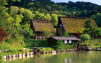 беседка, cites,  farm, лес, беревья, дом, япония, japan, вода., houses