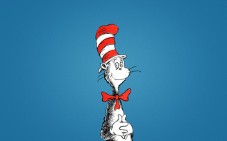 кот в шляпе, бабочка, the cat in the hat, синий фон, бантик