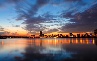 lights, bridge, china, taipei, reflection, evening, sunset, taiwan, city, river, clouds, sky